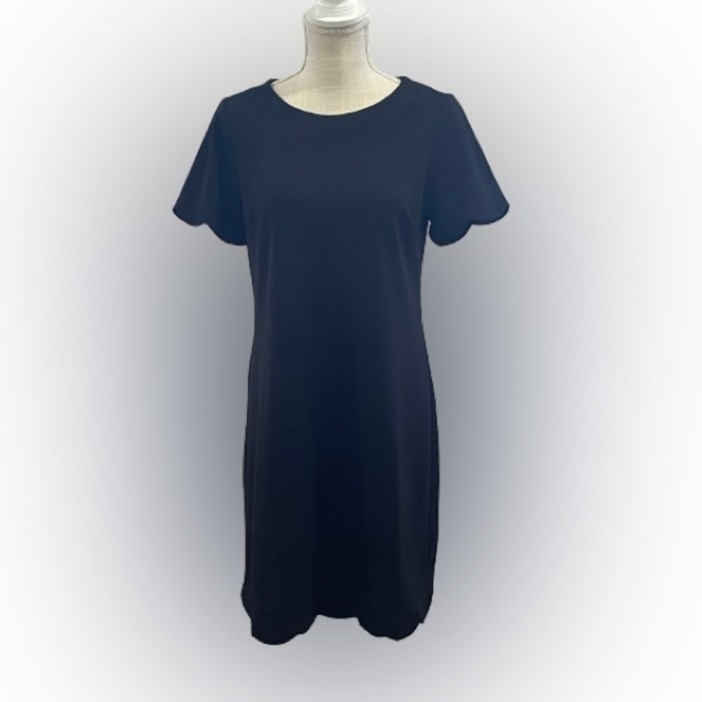 Monteau Little Black Dress Size Medium with Scallop Sleeve and Bottom Hem Detail